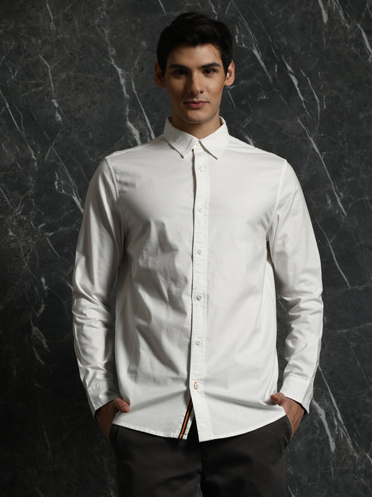 Off-White Regular Fit solid Full Sleeve Shirt