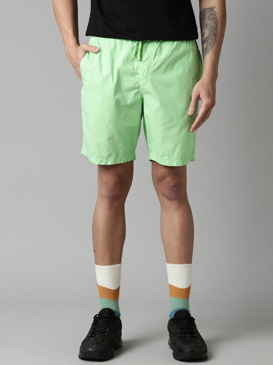 Lime Green Slim Fit Solid Shorts