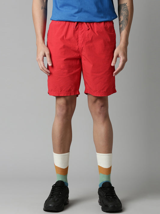League Red Slim Fit Solid Shorts