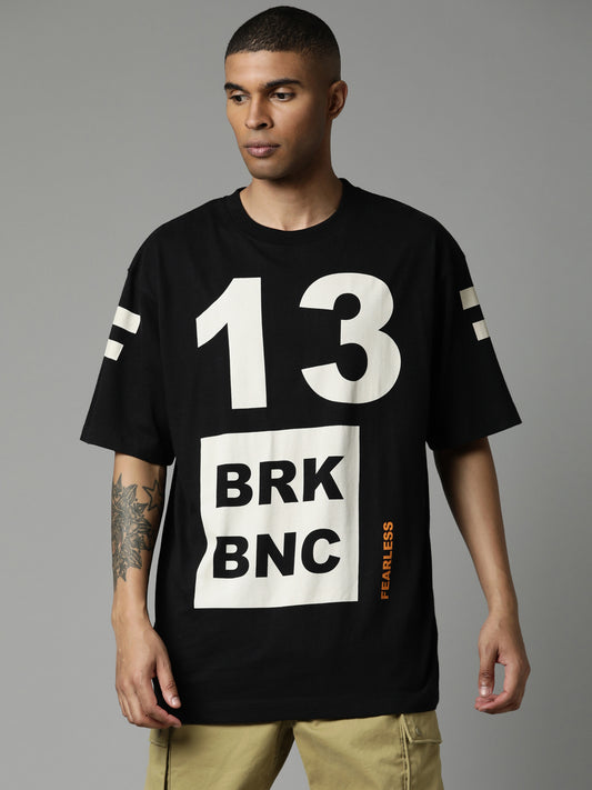 Black Contrast Print Oversized T-Shirt