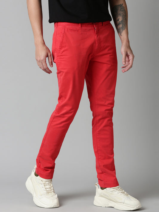 Red Skinny Fit Solid Trouser