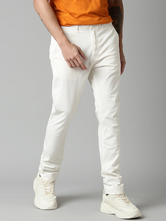 Off White Skinny Fit Solid Trouser