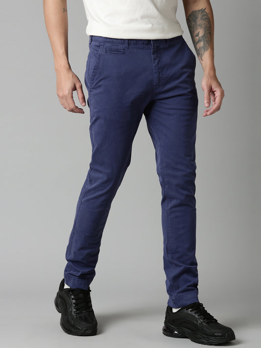 Mid Blue Skinny Fit Solid Trouser