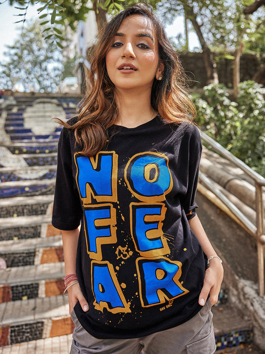 Black No Fear Print Relaxed Fit T-Shirt