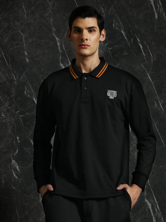 Black Full sleeve Relaxed Fit Polo