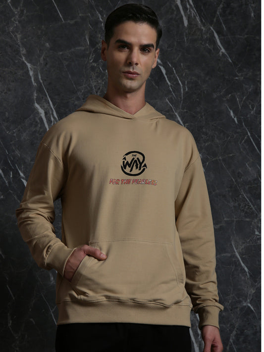 Beige Full Sleeve "The Way" Relaxed Fit Hoodie