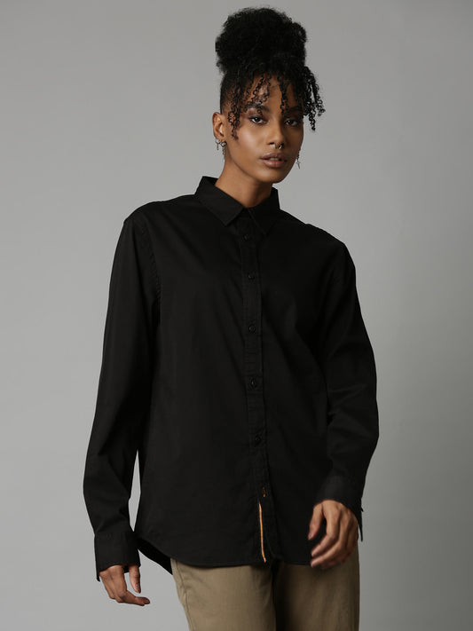 Black Zip-Sleeve Regular Fit Shirt