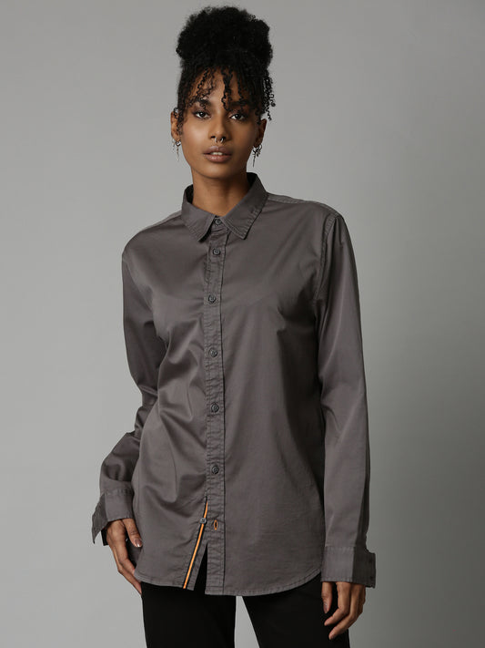 Grey Zip-Sleeve Regular Fit Shirt