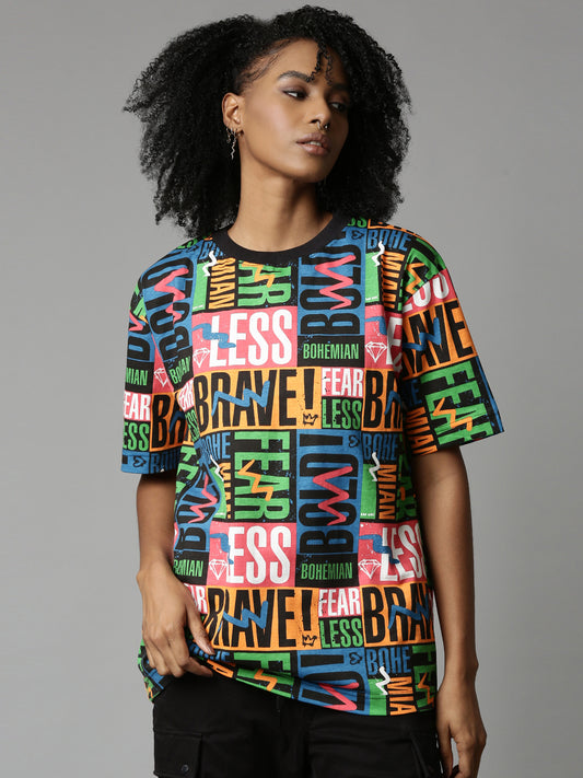 Black Expression Print Relaxed Fit T-Shirt
