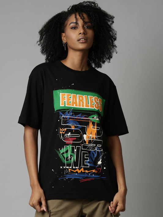 Black Fearless Print Relaxed Fit T-Shirt