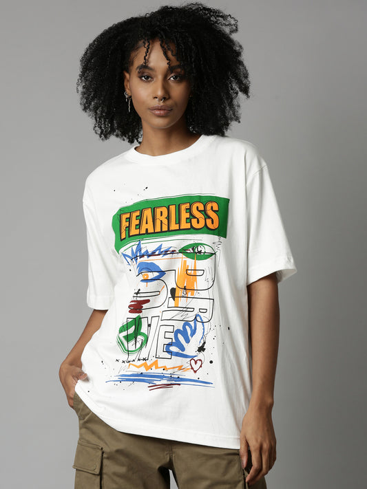 White Fearless Print Relaxed Fit T-Shirt