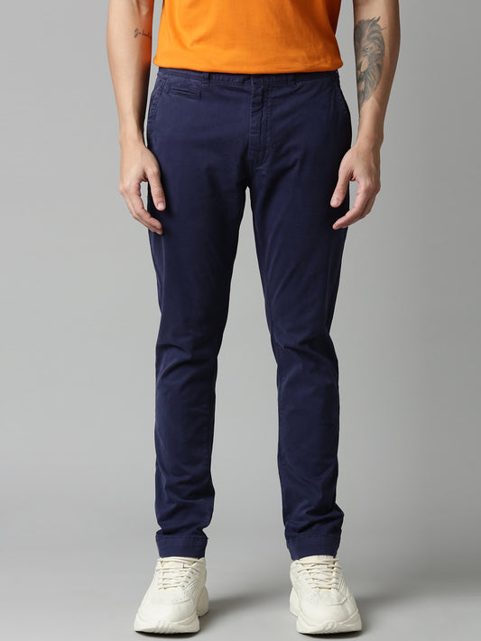 Navy Blue Skinny Fit Solid Trouser