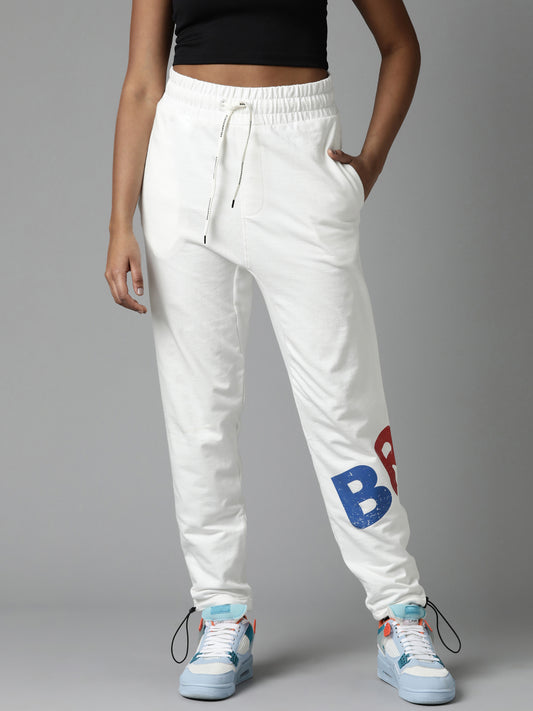 Printed Loose Fit Off White Knitted Jogger