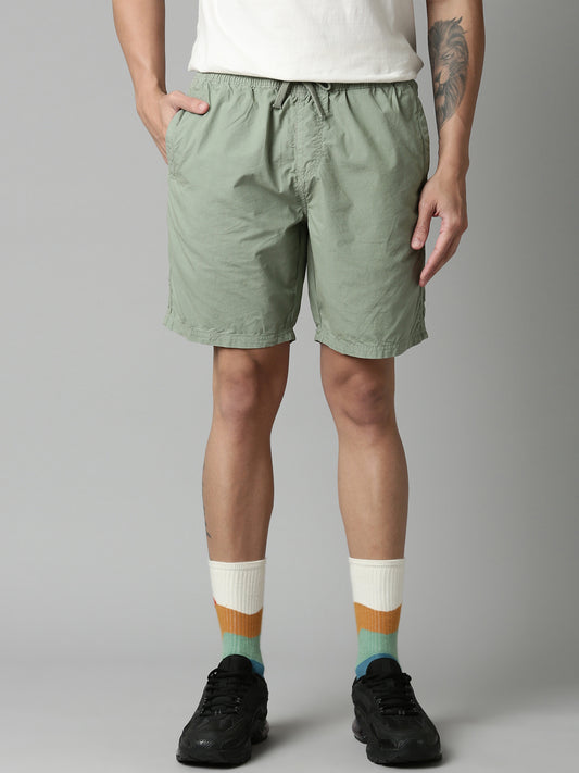 Light Green Slim Fit Solid Shorts