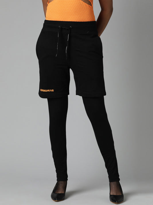 Black Regular Fit  2-in-1  Shorts with Skinny Leggings
