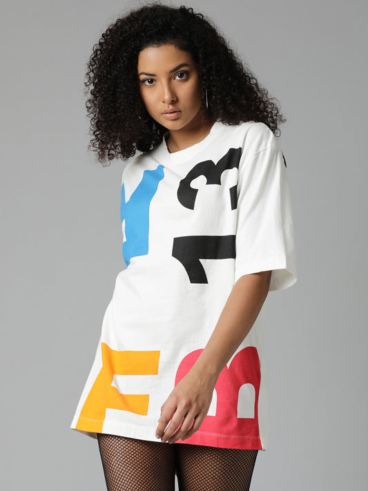 Printed Oversized Off White T-shirt