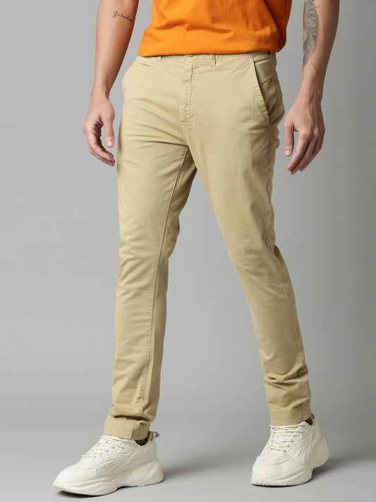 Khaki  Skinny Fit Solid Trouser