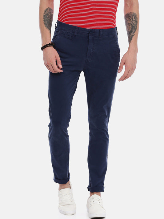 Navy Blue Skinny Fit Low-Rise Chinos